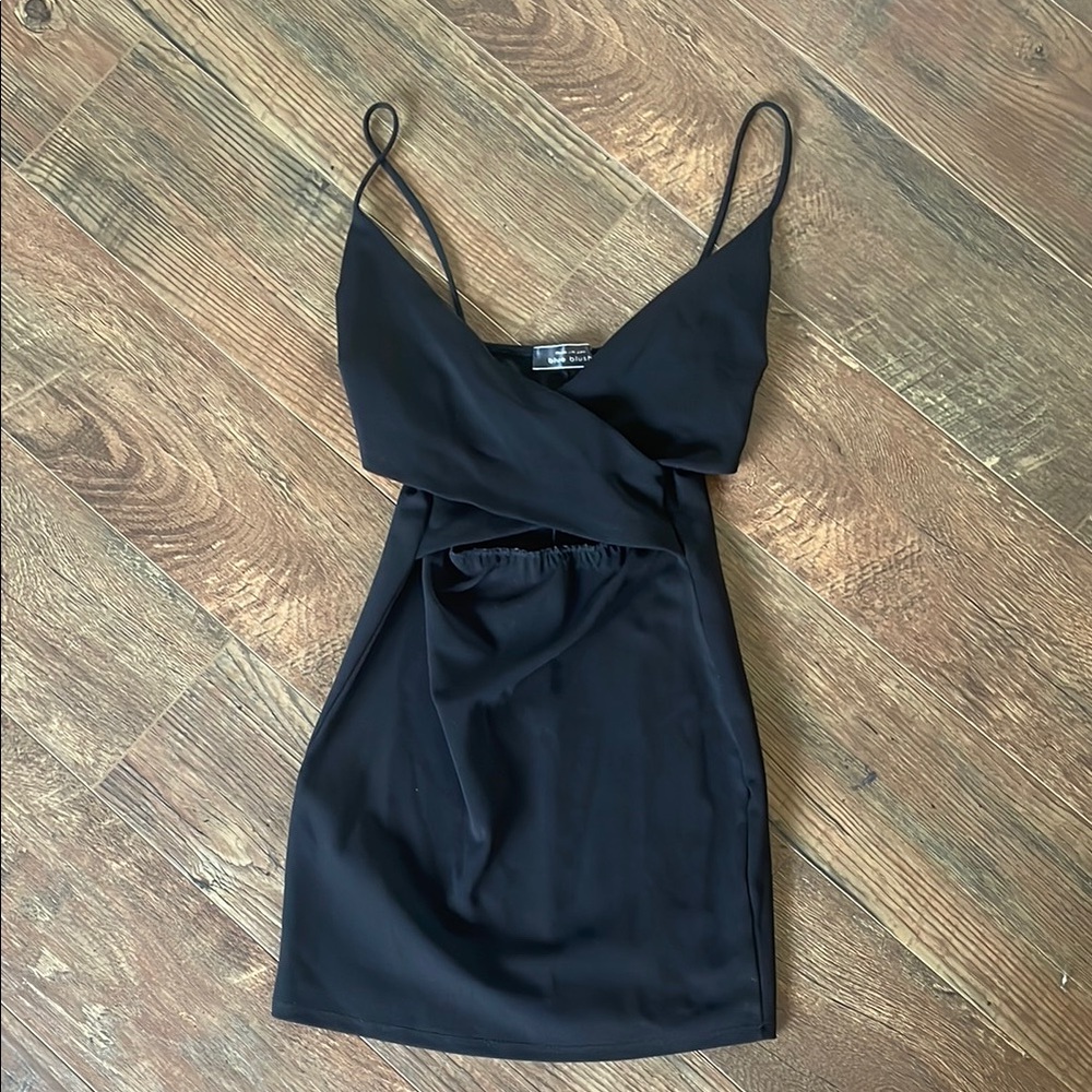 Blue Blush Black Mini Dress with Spaghetti Straps